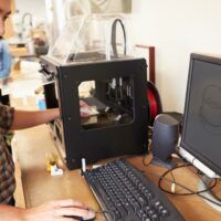 Mann arbeitet an der Reparatur des Rückzugsquietschens am 3D-Drucker