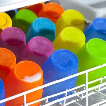 plastic cups in dishwasher