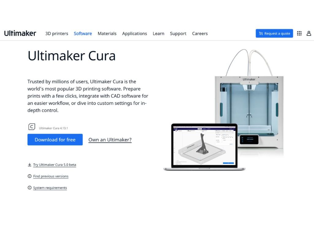 showing the download page of the latest ultimaker cura version