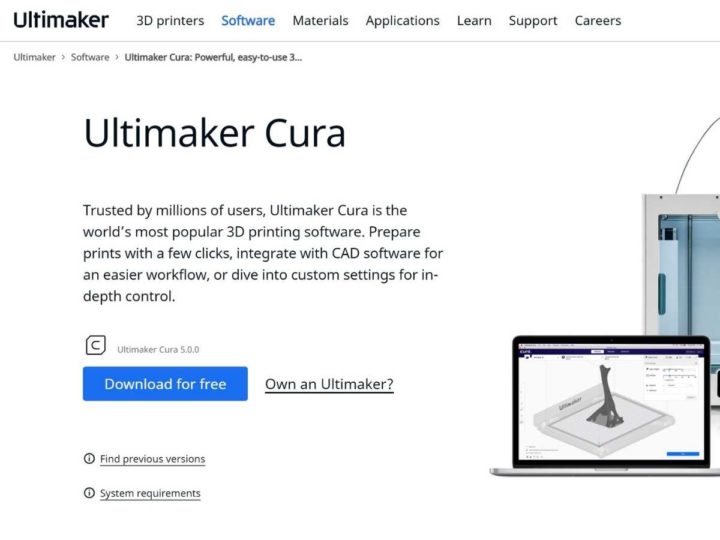 ultimaker cura slicer screenshot download page