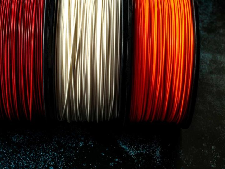 3 different spools of flexible filament